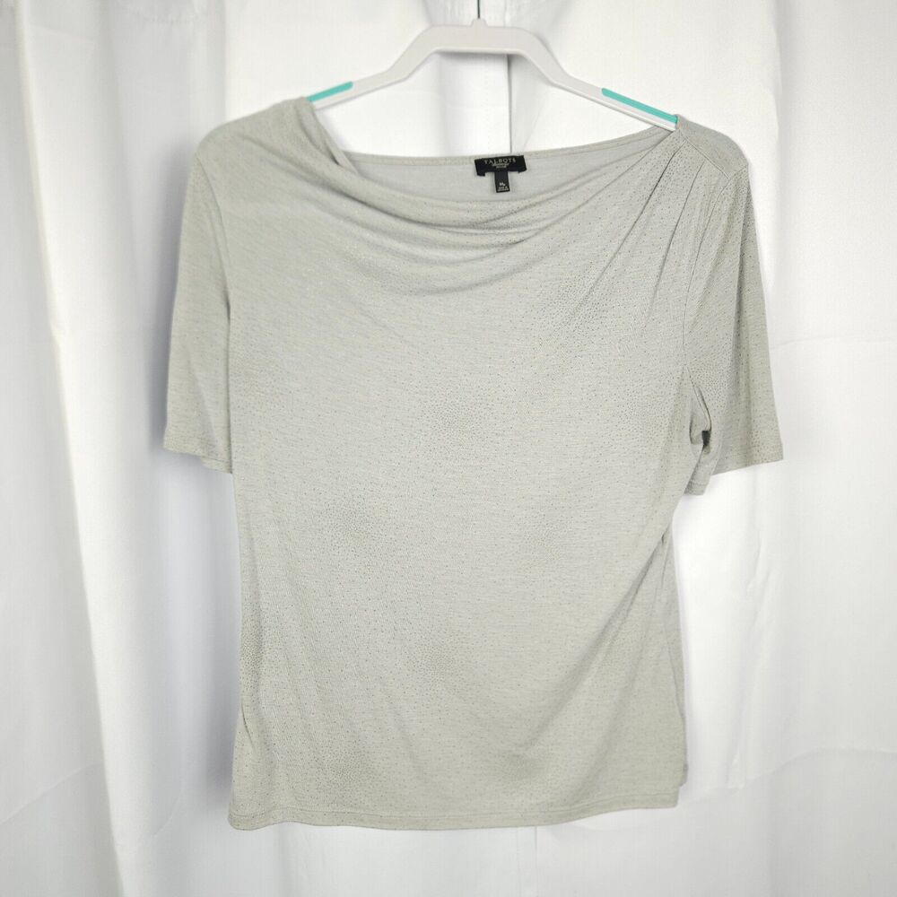 Talbots Womens Medium Petite Gray‎ Bedazzled Beaded Tee T-Shirt Top